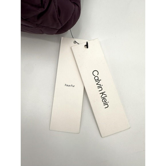 New Calvin Klein Vest Womens XS Aubergine Quilted Faux Fur Collar Pockets - Picture 8 of 9